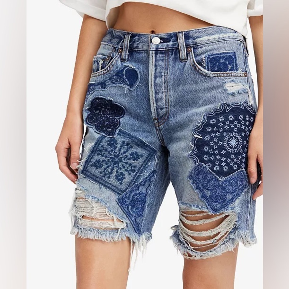 Free People Heart Breaker Cotton Patched Denim Shorts
